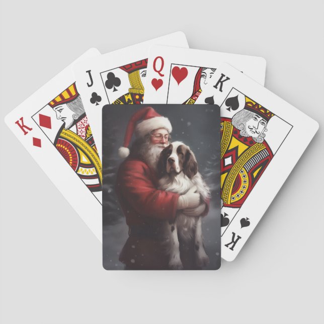 Springer Spaniel Santa Claus Festive Christmas Poker Cards (Back)