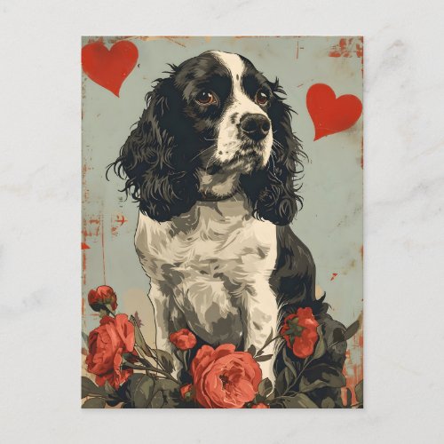 Springer Spaniel Valentines Day Vintage Postcard