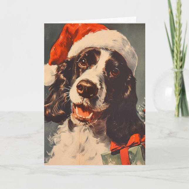 Springer Spaniel vintage Personalized Christmas  Holiday Card (Front)
