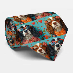 Springer Spaniel with Heart Roses Valentine's Day Neck Tie