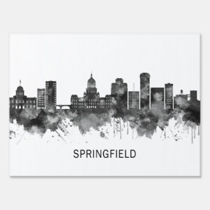 Springfield Illinois Skyline BW Sign