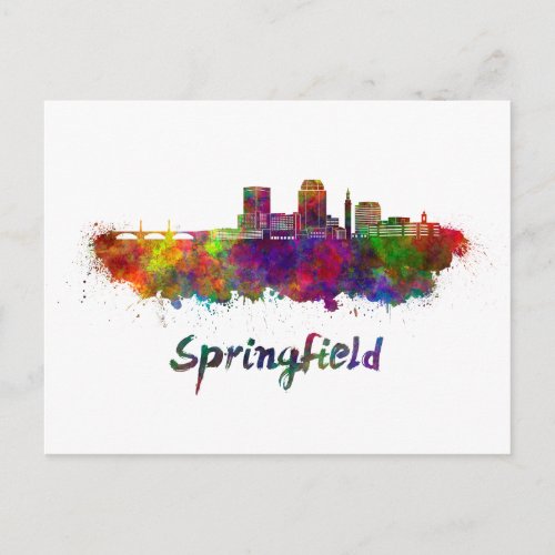 Springfield MA skyline in watercolor Postcard