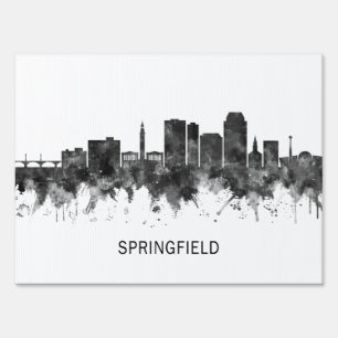 Springfield Massachusetts Skyline BW Sign