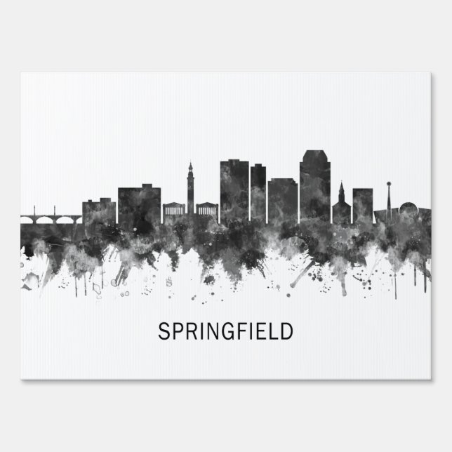 Springfield Massachusetts Skyline BW Sign (Back)