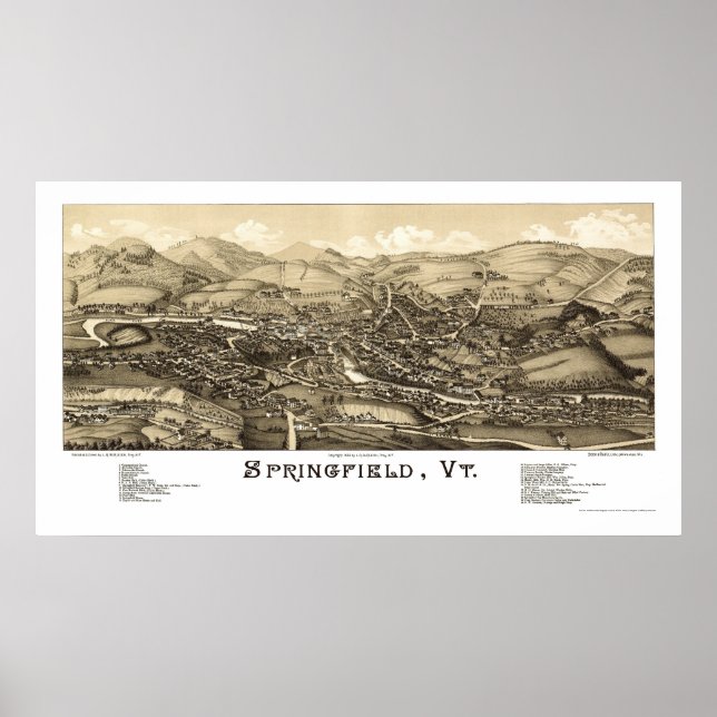 Springfield, VT Panoramic Map - 1886 Poster (Front)