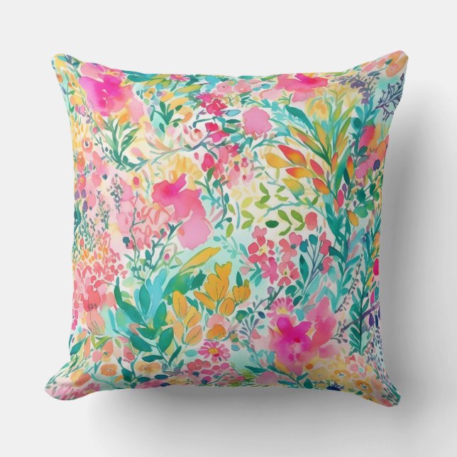 Springflowers Watercolor  Throw Pillow (Front)