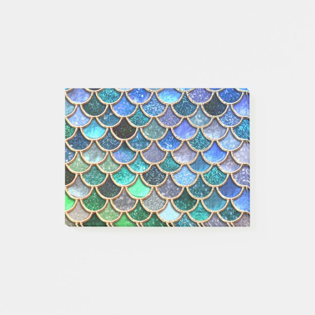Springlike multicolor Glitter Mermaid Scales Post-it Notes (Front)
