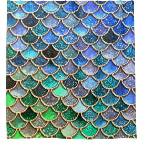 Springlike multicolor Glitter Mermaid Scales Shower Curtain