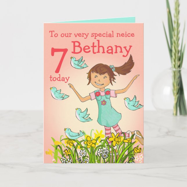 "Spring's in the air" neice birthday brunette card (Front)
