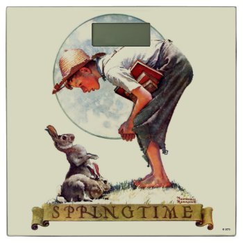 Springtime  1935 Boy With Bunny Bathroom Scale by NormanRockwell at Zazzle