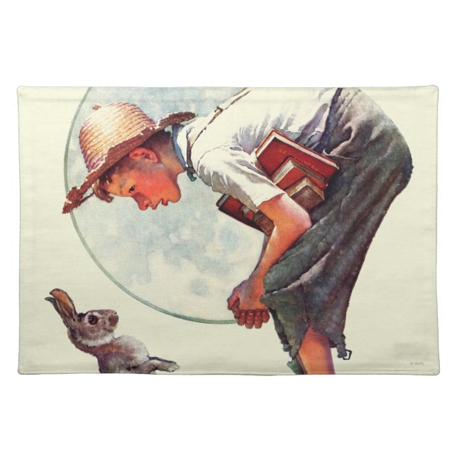 Springtime, 1935 boy with bunny cloth placemat (Front)