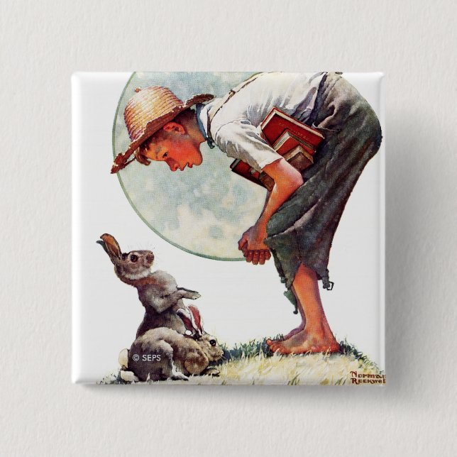 Springtime, 1935 boy with bunny pinback button (Front)