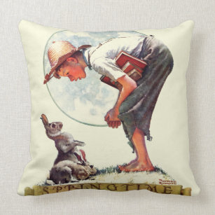 Springtime, 1935 boy with bunny throw pillow