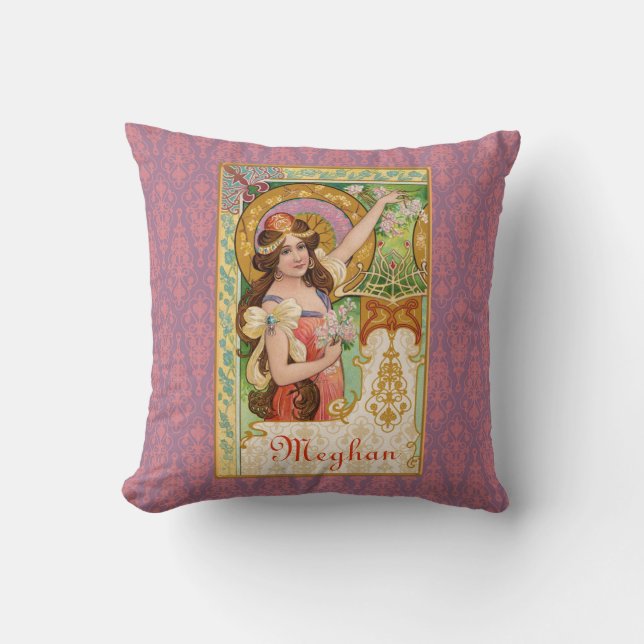 Springtime Art Nouveau Throw Pillow (Front)