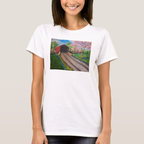 Springtime at the Covered Bridge _ Ladies TShirt