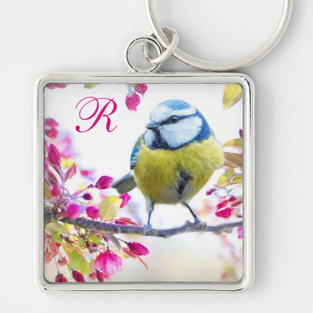 Springtime Bird Monogram Keychain (Front)