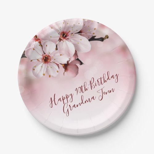 Springtime Birthday Feminine Pink Cherry Flowers Paper Plates