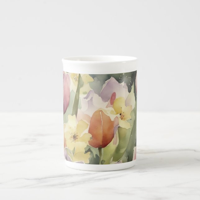 Springtime Blooming Tulips Bone China Mug (Front)