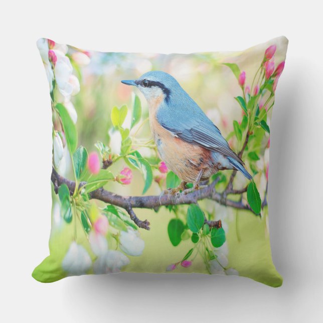 Springtime Blue Jay Outdoor Pillow (Front)