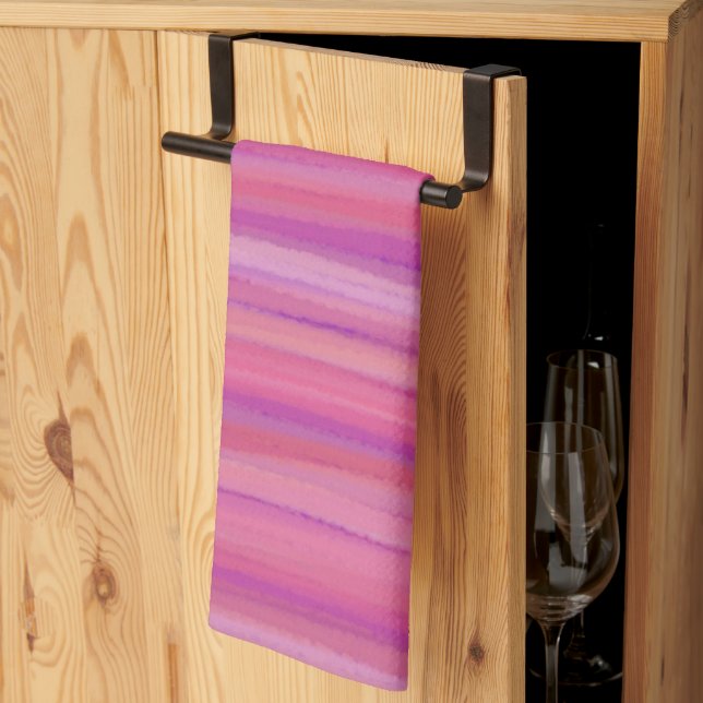 Springtime Blush Abstract Stripes Kitchen Towel (Thirds Fold)