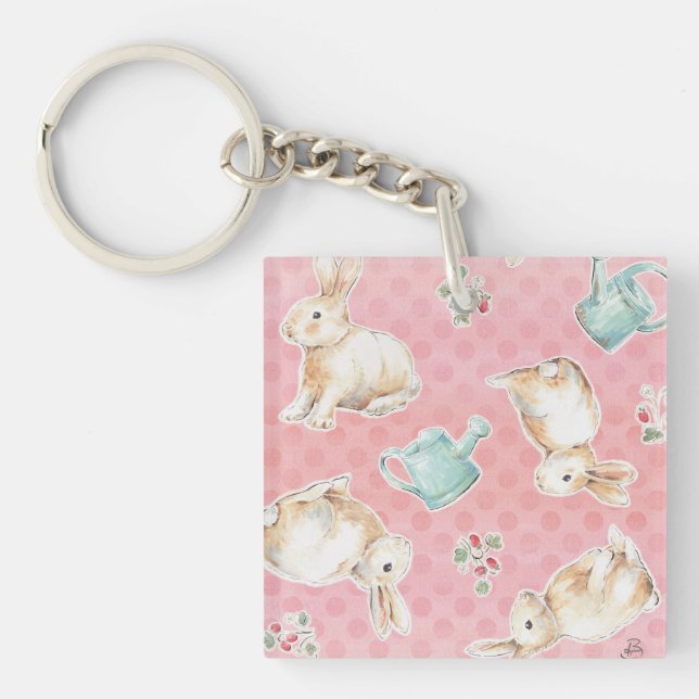 Springtime Bunnies Pattern Keychain (Front)