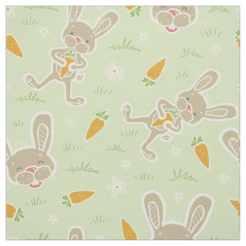 Springtime Bunny Carrots Fabric