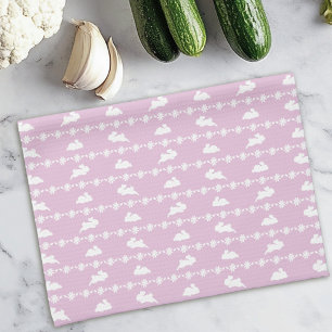 Springtime Bunny Daisies Cute Pattern White Pink Kitchen Towel