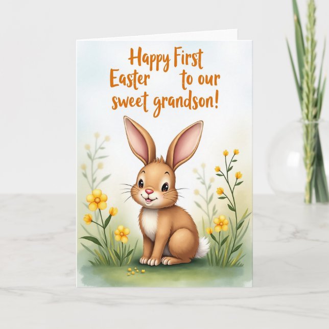 Springtime Bunny First Birthday Card (Front)