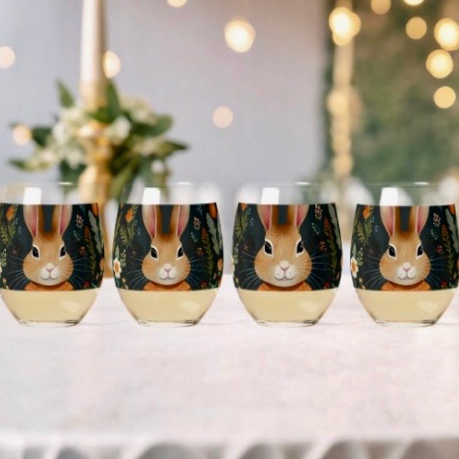 Springtime Bunny Magic Drinkware Set Stemless Wine Glass (Creator Uploaded)
