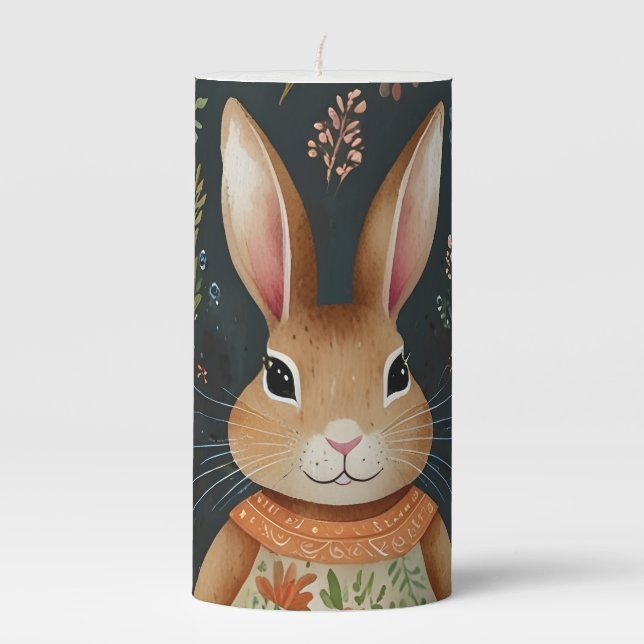 Springtime Bunny Magic Patch Pillar Candle  (Front)