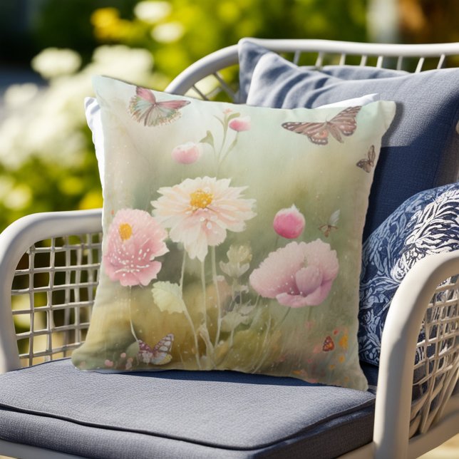 Springtime Butterflies and Flowers Throw Pillow (Creator Uploaded)
