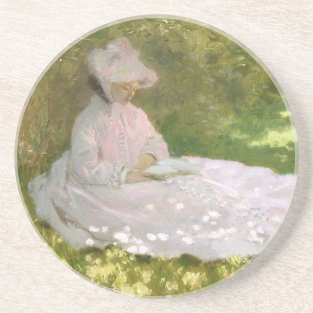Springtime by Claude Monet Drink Coaster (Front)
