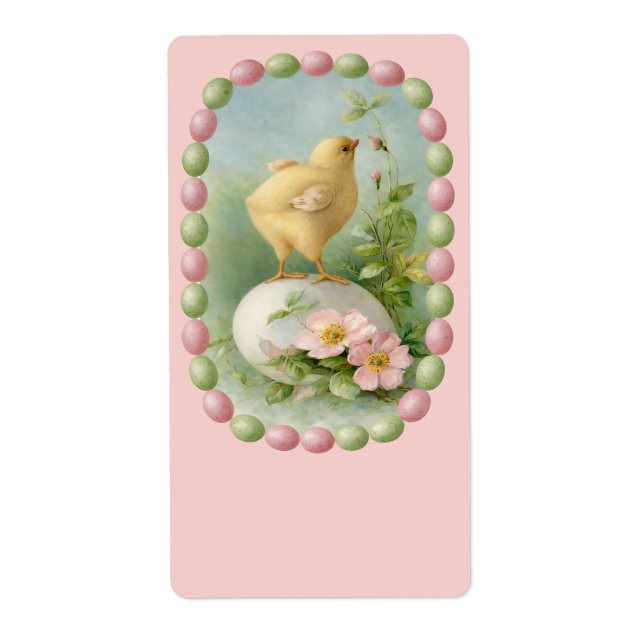 Springtime Chick with Pastel Egg Border Label (Front)