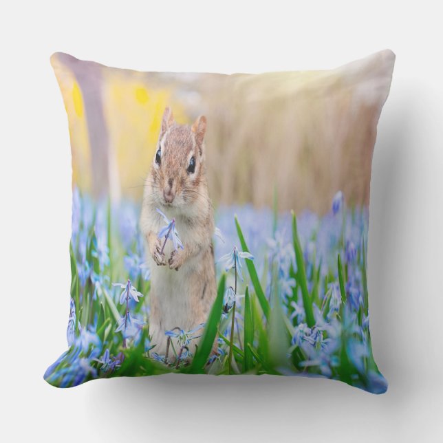 Springtime Chipmunk Outdoor Pillow (Front)