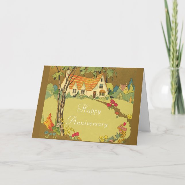 Springtime Cottage Home Buying Anniversary Card (Front)