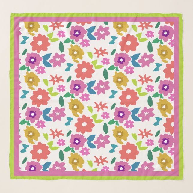 Springtime Doodle Blossom Silk Scarf (Front)
