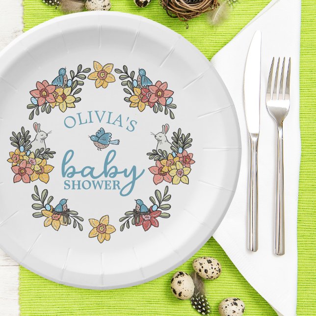 Springtime Easter Wreath Baby Shower Paper Plates (Creator Uploaded)