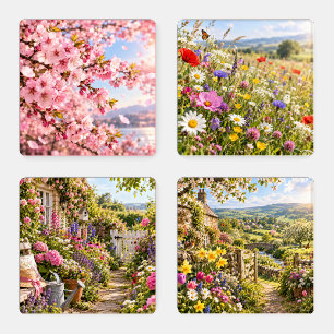 Springtime Evening Cherry Blossoms Coaster Set
