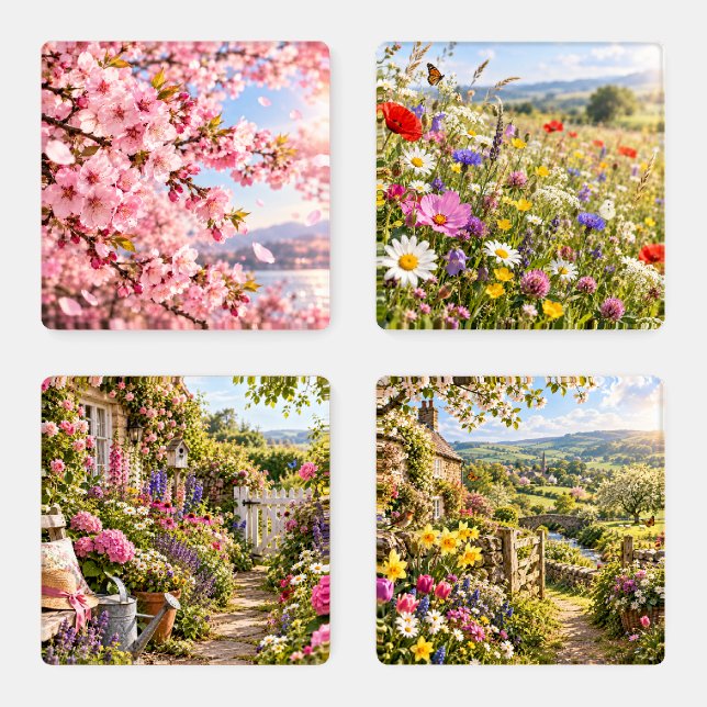 Springtime Evening Cherry Blossoms Coaster Set (Set)
