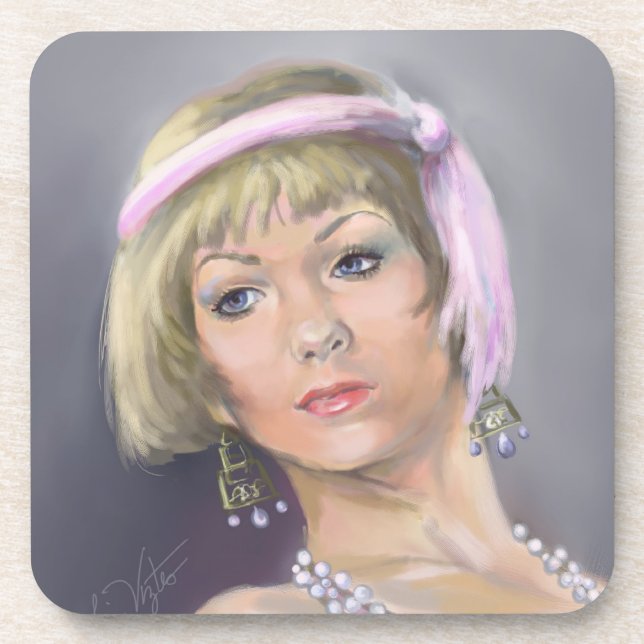 Springtime Flapper Portrait Cork Coaster (Front)