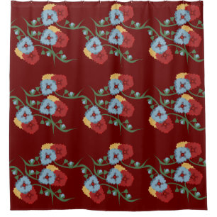 Springtime Floral Botanical Colorful Burgandy Shower Curtain