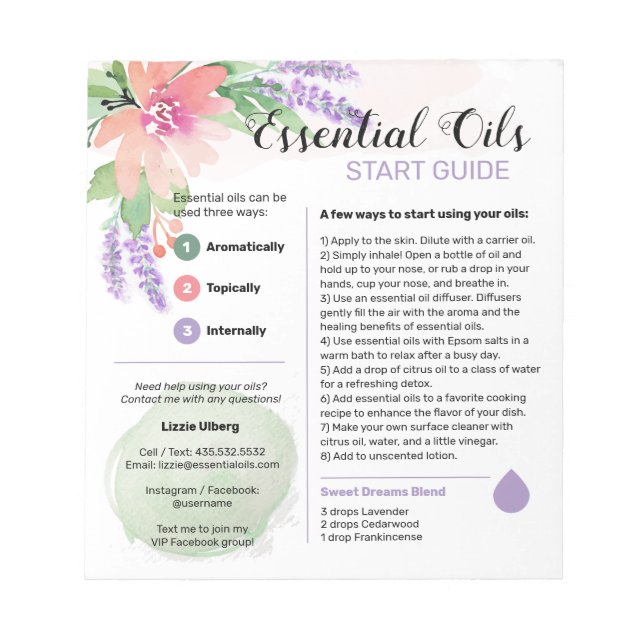 Springtime Floral Essential Oils Start Guide Notepad (Front)