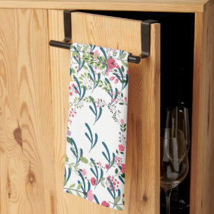 Springtime Floral + Leaf Design Gift Kitchen Towel