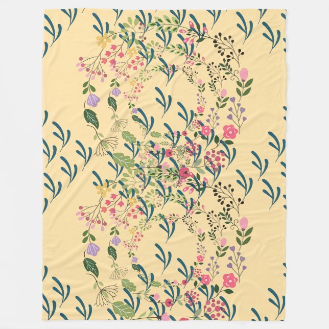 Springtime Floral + Leaf Design Yellow  Fleece Blanket (Front)