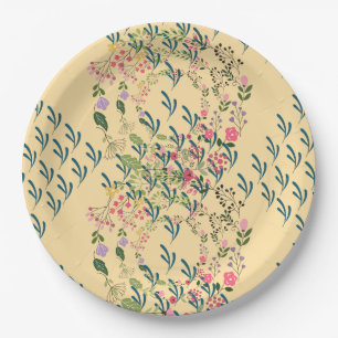 Springtime Floral + Leaf Design Yellow Party  Paper Plates