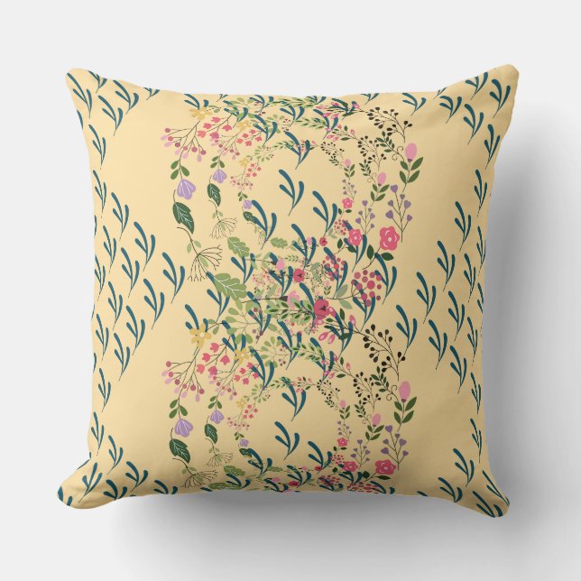 Springtime Floral + Leaf Design Yellow  Throw Pillow (Front)