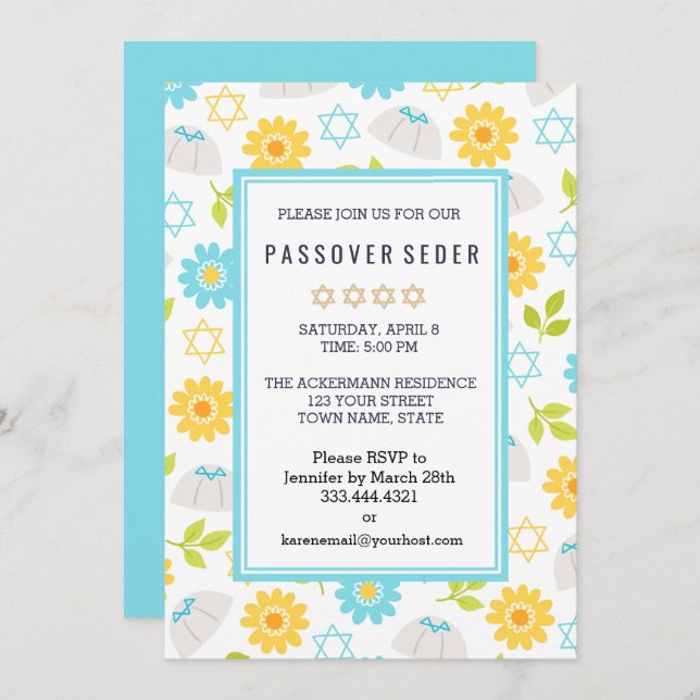 Springtime Floral  Passover Sedar Invitations (Front/Back)