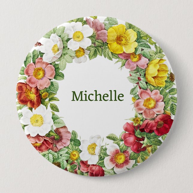 Springtime Floral Wreath Template Button (Front)
