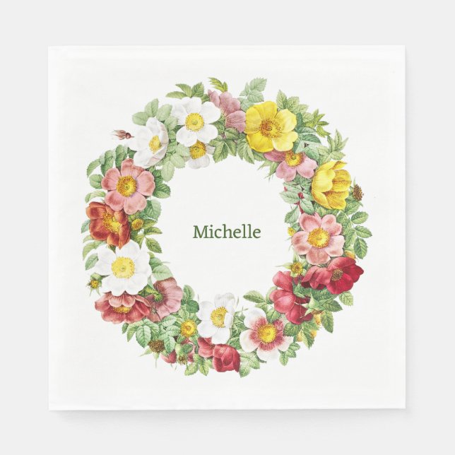 Springtime Floral Wreath Template Napkins (Front)
