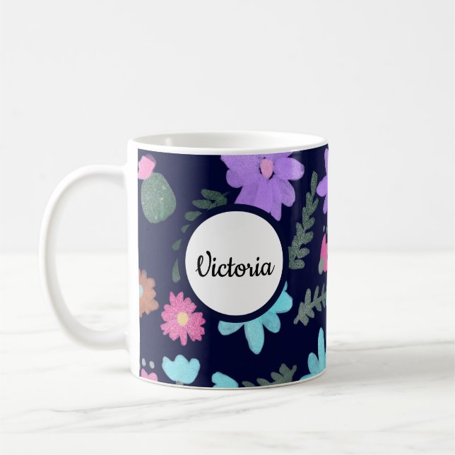 Springtime Florals Mom Name Coffee Mug (Left)